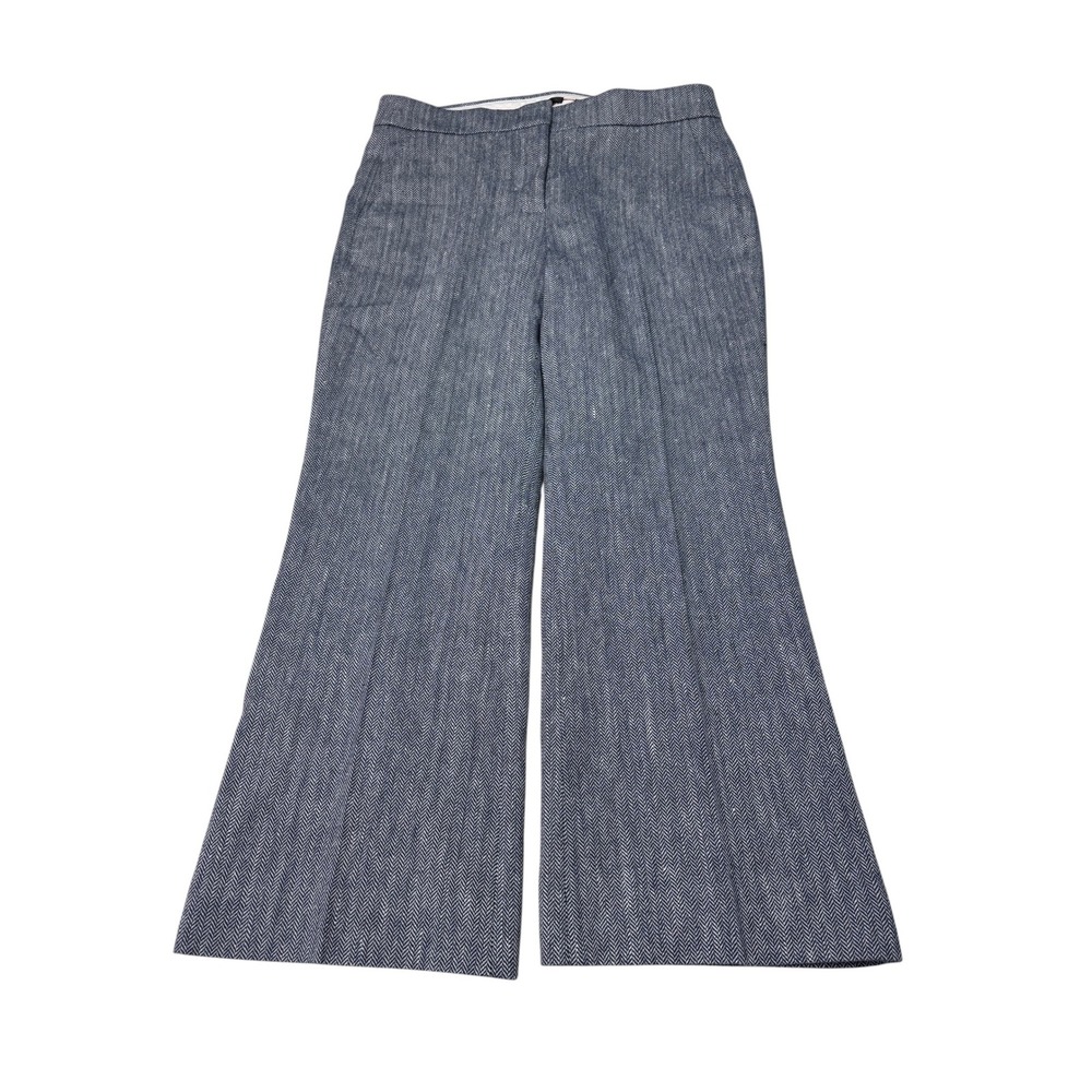 J.Crew Hayden Wide Leg Pants Women 8 W32 L25 Navy White Herringbone Linen Cotton